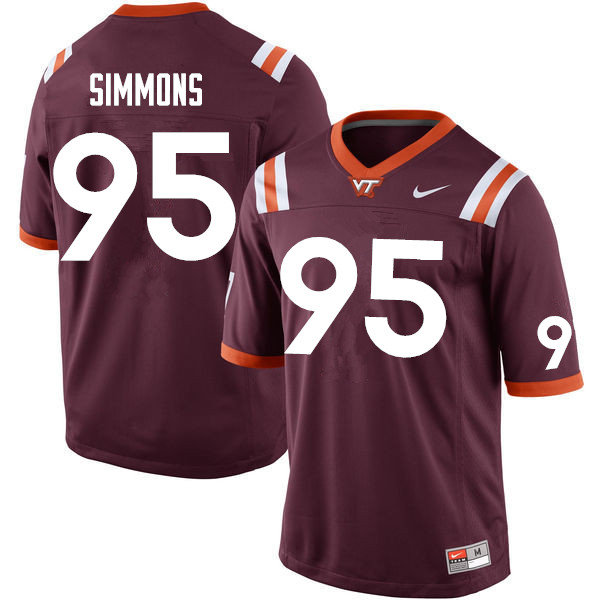 Men #95 Nigel Simmons Virginia Tech Hokies College Football Jerseys Sale-Maroon